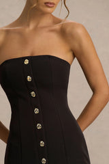 Briella | Black Bandeau Maxi Dress With Gold-Button Detailing