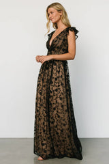 Alexa Embroidered Sequin Maxi Dress | Black + Nude