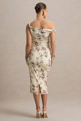 Salome | Lemon Floral Print Floral Print Twisted Asymmetric Maternity Midi Dress