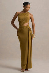 Storm | Camel Asymmetric Maxi Dress With Cut-Out Details