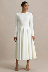 Bellamy | Cream Crew-Neck Long Sleeve Midi Dress