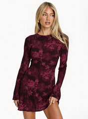 Vivre Long Sleeve Mini Dress Burgundy Paisley