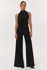 Asha | Black High-Neck Jumpsuit With Ruched Detail