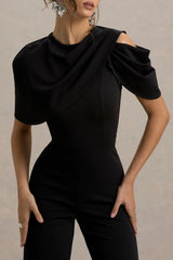 My Destiny | Black Asymmetric Draped Jumpsuit