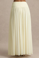 Spencer | Cream Chiffon Pleated Maxi Skirt