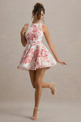 Waverly | Pink Porcelain Print Racer-Neck Sleeveless Skater Mini Dress