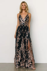 Lucienne Shimmer Maxi Gown | Navy + Rose Gold
