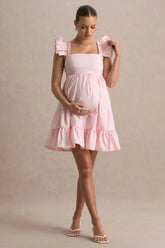 Dolly Daze | Blush Ruffle Sleeve Babydoll Maternity Mini Dress