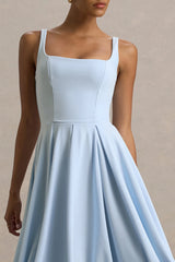 Parina | Powder Blue Strappy Volume-Hem Midi Dress