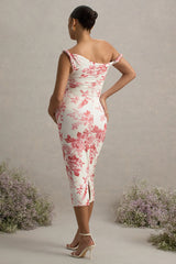 Salome | Pink Floral Print Twisted Asymmetric Maternity Midi Dress
