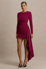 Zaya | Burgundy Long Sleeve Mini Dress With Drape