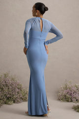 Abeam | Powder Blue Maternity Maxi Dress With Sheer Sleeves