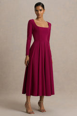Alison | Burgundy Square-Neck A-Line Midi Dress