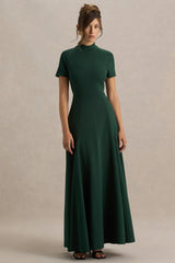 Alea | Dark Green High-Neck Short-Sleeve Maxi Dress
