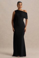 Zendaya | Black Asymmetric-Neck Fishtail Maxi Dress With Cape Detail
