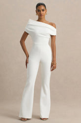 Alexandra | White Asymmetric Draped Jumpsuit