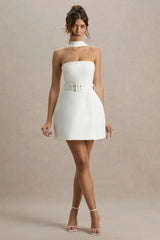 Timberly | White High-Neck Tailored Micro-Mini Dress