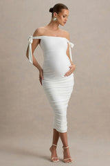 Chandelier | White Bardot Maternity Midi Dress With Bow Details