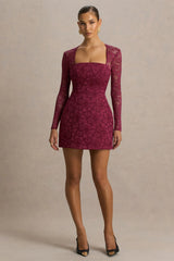 Bijou | Burgundy Lace Long-Sleeve Mini Dress