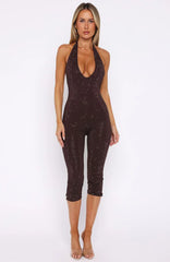 Retrograde Romance Embellished Jumpsuit Chocolate
