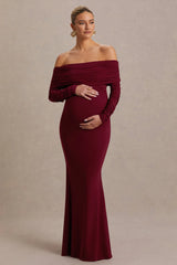 Odessa | Berry Bardot-Neck Maternity Maxi Dress