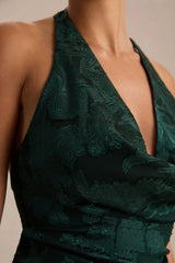 Talula | Dark Green Extreme Plunge-Neck Maxi Dress With Sash And Front-High Split