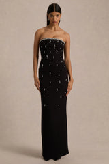 Rominia | Black Bandeau Hand-Embellished Maxi Dress