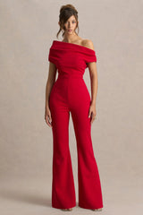 Alexandra | Red Asymmetric Draped Jumpsuit