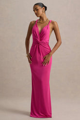 Santez | Hot Pink Twisted Plunge-Neck Maxi Dress