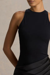 Akari | Black High-Neck Maxi Dress With Satin Skirt