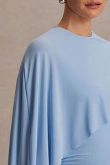 Padma | Powder Blue Draped Maternity Maxi Dress With Cape Sleeves