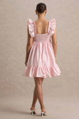 Dolly Daze | Blush Ruffle Sleeve Babydoll Maternity Mini Dress