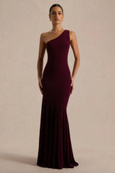 Zya | Dark Plum Asymmetric-Neck Fishtail Maxi Dress