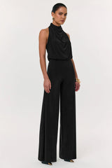 Asha | Black High-Neck Jumpsuit With Ruched Detail