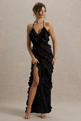 Full On | Black V-Neck Ruffle Maxi Dress