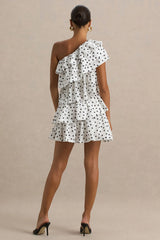 Orla | White Polka Dot Asymmetric Ruffled Mini Dress
