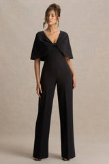 Vivid | Black Plunge-Neck Jumpsuit With Bow-Detail