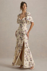 Stila | Lemon Floral Print Plunge-Neck Maxi Dress With High Front Split