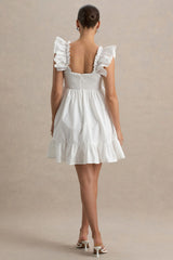 Dolly Daze | White Ruffle Sleeve Babydoll Maternity Mini Dress