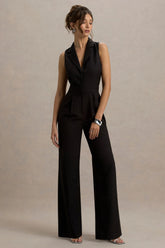 Trixie | Black Plunge-Neck Tailored Jumpsuit