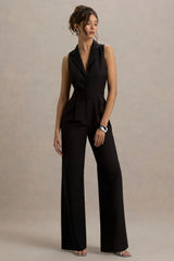 Trixie | Black Plunge-Neck Tailored Jumpsuit