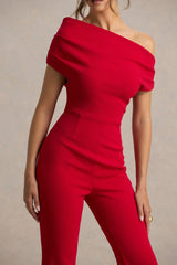 Alexandra | Red Asymmetric Draped Jumpsuit