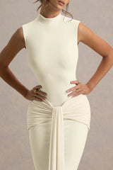 Graziana | Pale Lemon High-Neck Gathered Draped Maxi Dress
