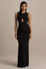 Kendall | Black High-Neck Wrapped Maxi Dress With Chest Cut-Out