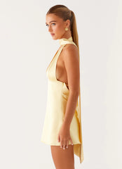 Alicia Satin Halter Mini Dress - Pastel Yellow