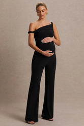 Kira | Black Asymmetric-Neck Maternity Jumpsuit