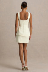 Angel | Cream Square-Neck Tailored Mini Dress With Drop-Waist