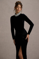 Love Lost | Black Velvet Embellished Twist Maxi Dress