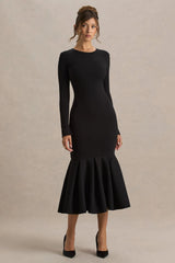 Liberty | Black High Neck Mermaid Maxi Dress With Ruffling Detail