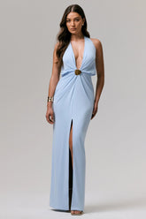 Shooting Star | Powder Blue Plunge-Neck Wrap Maxi Dress With Waist Detail